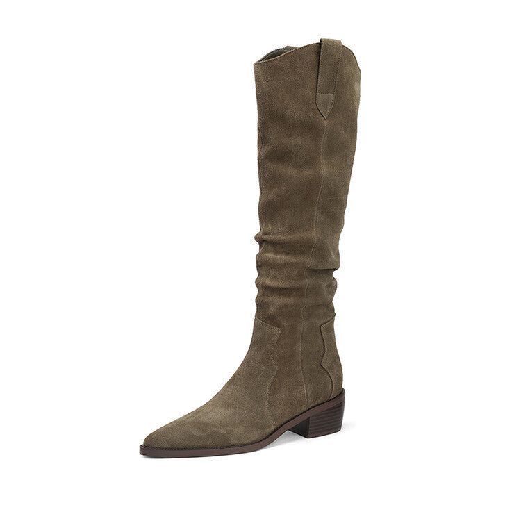Mahine | Slouch Suede Knee-High Block-Heel Boots