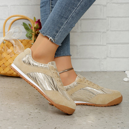 Laura | Beige Suede Pattern Sneakers – Casual Chic Comfort Shoes