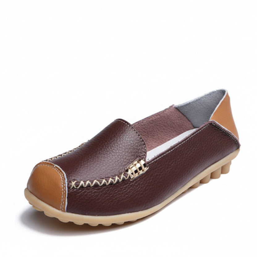 Orthopedic Balance Women’s Leather Slip-On Loafers – Vintage Comfort Walking Shoes