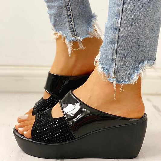 Fabiana | Women’s Orthopedic Wedge Platform Slip-On Sandals with Glossy Finish