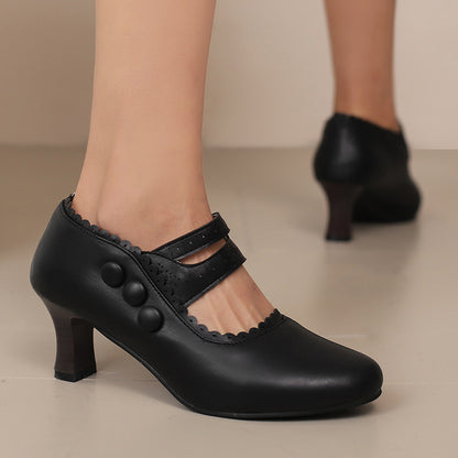 Orthopedic Balance Vintage Button Mary Jane Heels – Elegant Comfort Classic Pumps
