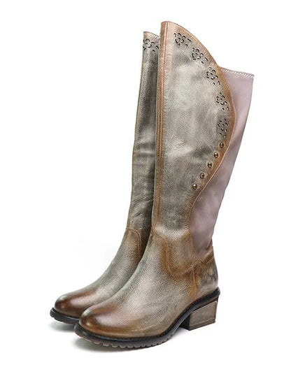 Henley | Embossed Floral Leather Knee-High Western Boots