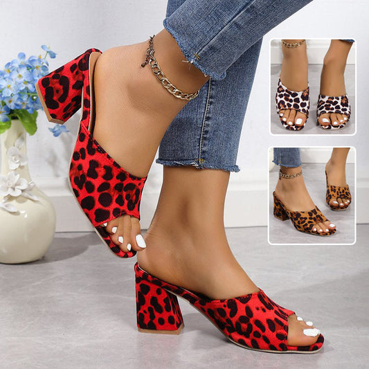 Orthopedic Balance Leopard Chunky Heel Sandals - Square Toe