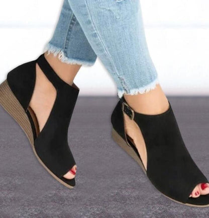 Evelyn | Women’s Orthopedic Peep-Toe Wedge Sandals with Ankle Strap