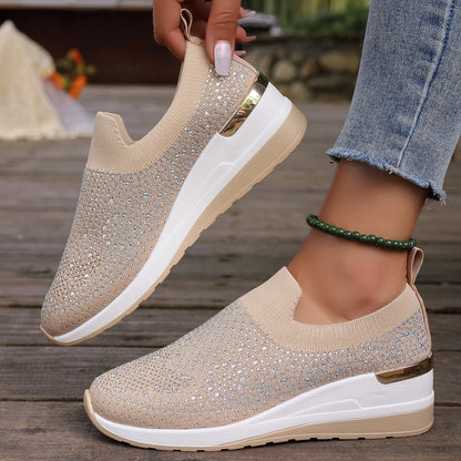 Orthopedic Balance Rhinestone Slip-On Sneakers – Sparkly Lightweight Walking Shoes