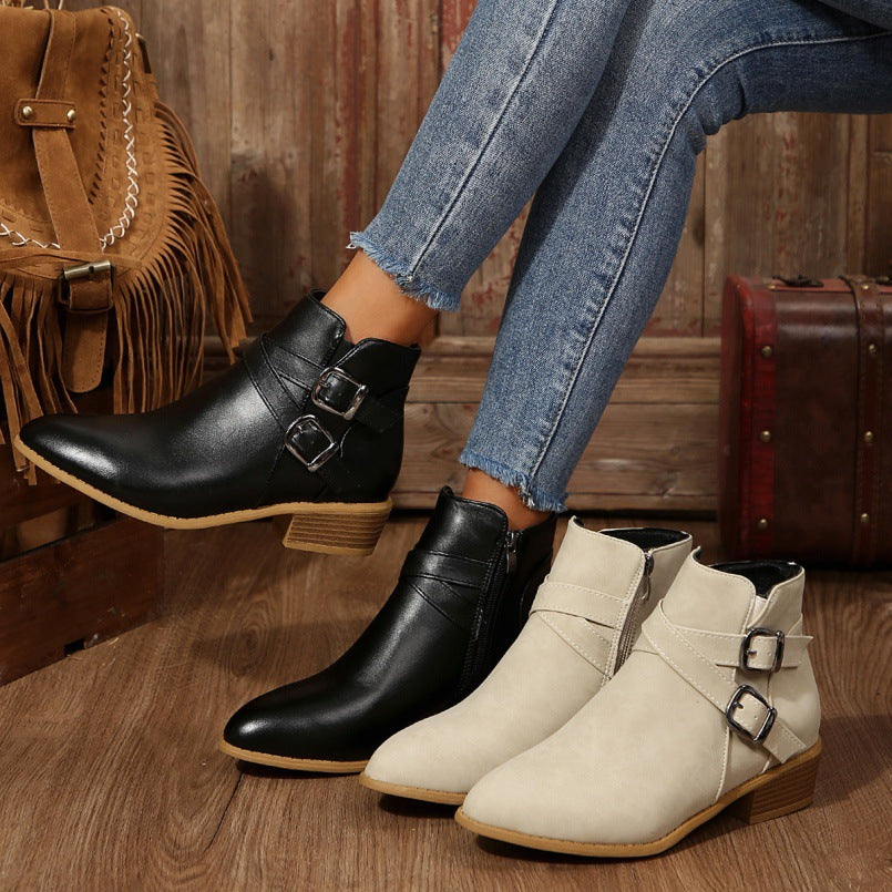 Orthopedic Balance Ankle Boots - Chunky Heel Leather Comfort
