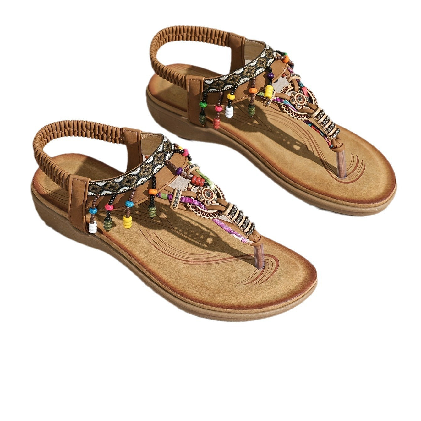 Orthopedic Balance Bohemian Beaded T-Strap Flat Sandals