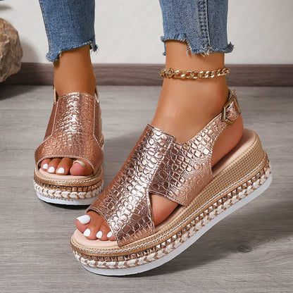 Melisande | Women’s Orthopedic Metallic Platform Slingback Sandals
