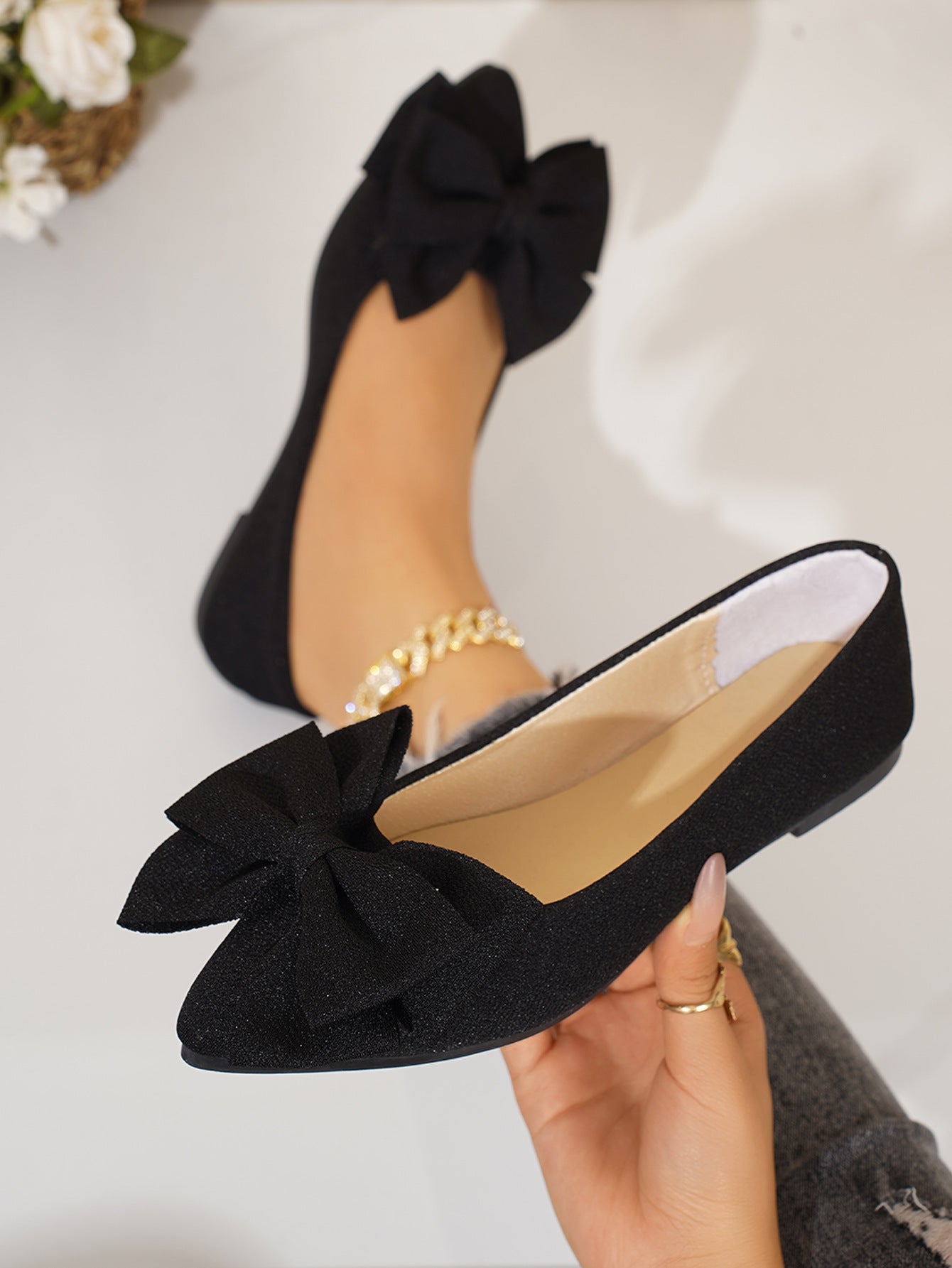 Orthopedic Balance Slip-On Shoes In Larger Sizes With An Elegant Bow
