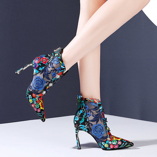 Orthopedic Balance Leather Floral High Heel Sandals