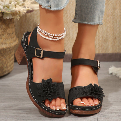Orthopedic Balance Floral Chunky Heel Sandals - One Size Fits All