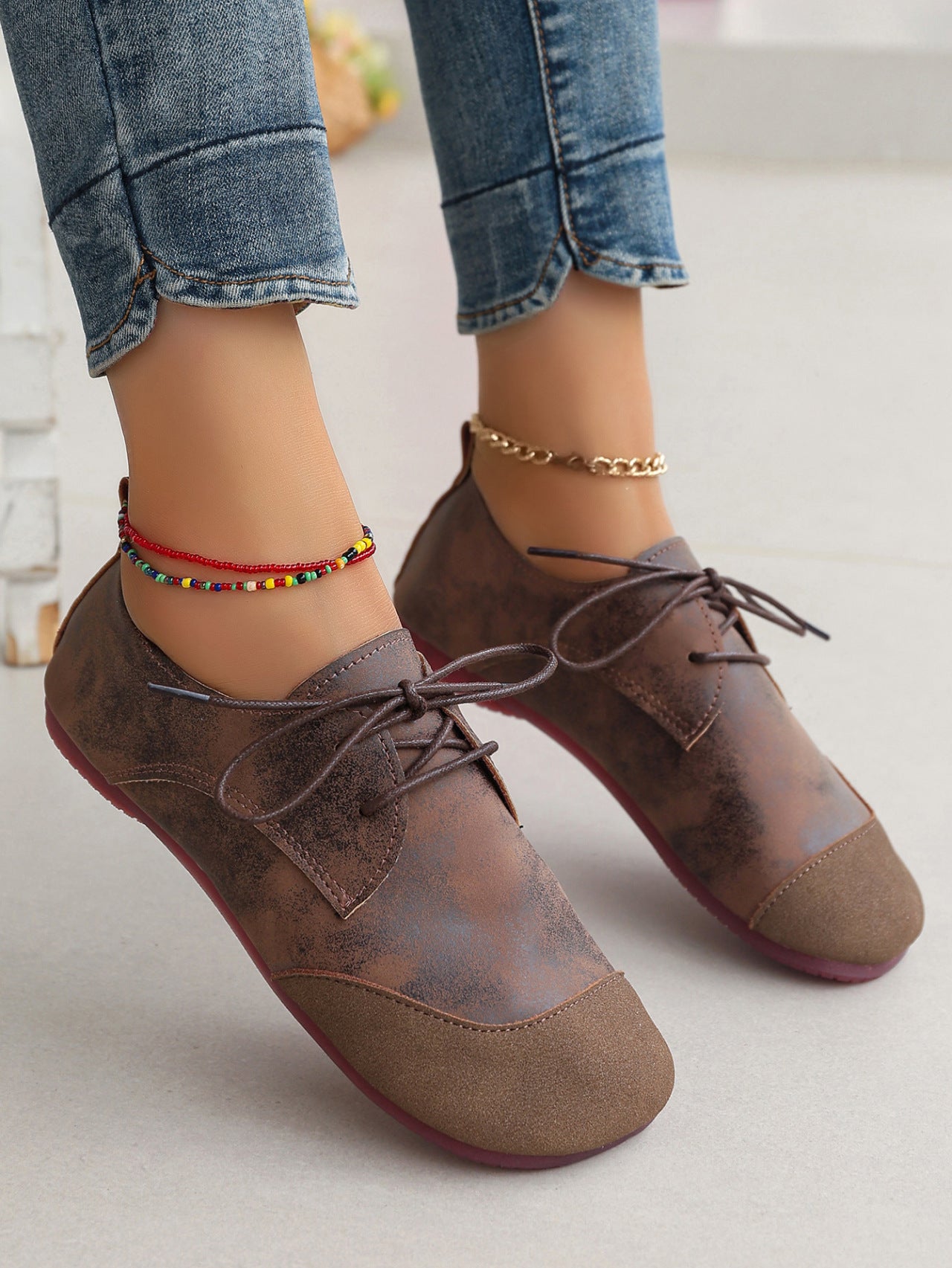 Orthopedic Balance Women’s Vintage Lace-Up Flats – Soft Comfort Casual Oxford Shoes
