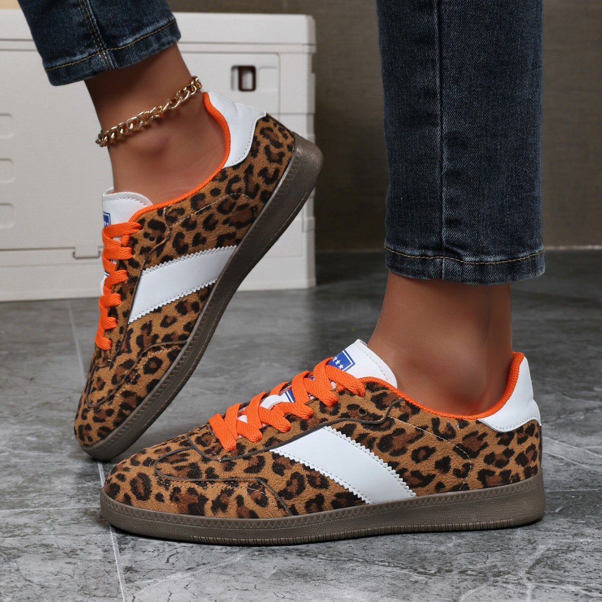 Orthopedic Balance Leopard Print Flat Sneakers - Unique And Comfortable Style