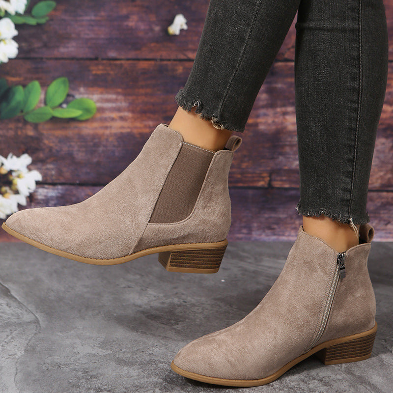 Orthopedic Balance Suede Ankle Boots - Thick Heel Comfort