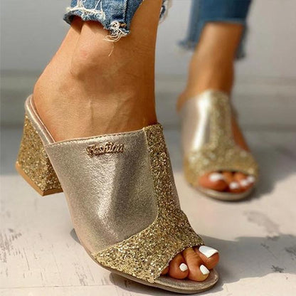 Hallie | Women’s Glitter Block Heel Slip-On Sandals