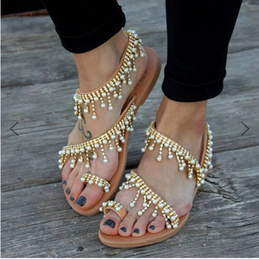 Orthopedic Balance Flat Pearl Sandals - Unique Comfort And Elegance