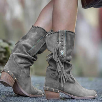 Lanie | Western Fringe Mid-Calf Boots