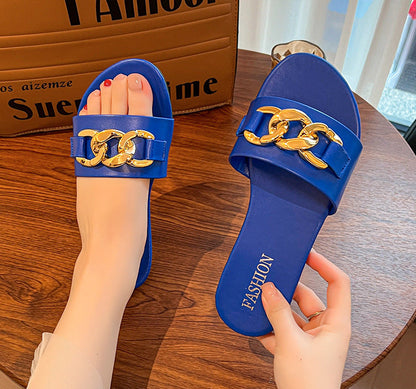 Orthopedic Balance | Chain Detail Flat Slide Sandals