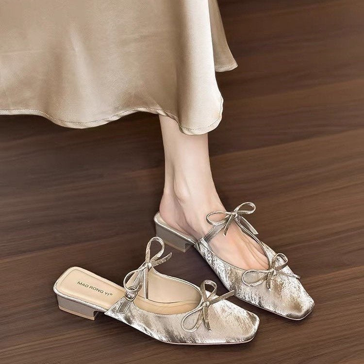 Orthopedic Balance Elegant Bow Mules – Lightweight Slip-On Low Heel Comfort Shoes