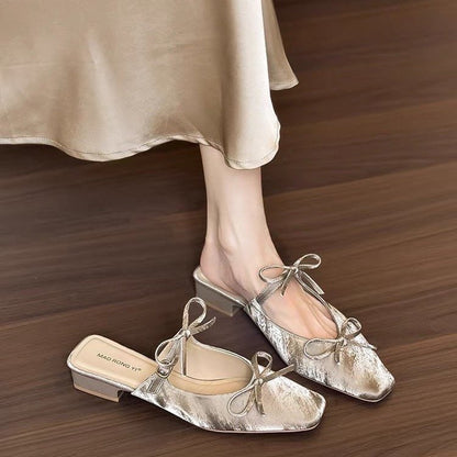 Orthopedic Balance Elegant Bow Mules – Lightweight Slip-On Low Heel Comfort Shoes