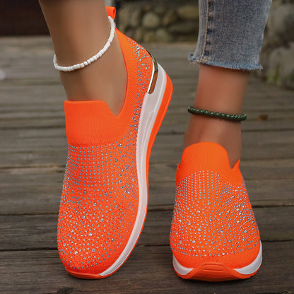 Orthopedic Balance Rhinestone Slip-On Sneakers – Sparkly Lightweight Walking Shoes