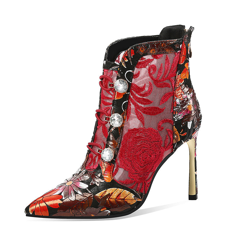Orthopedic Balance Leather Floral High Heel Sandals