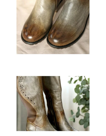 Henley | Embossed Floral Leather Knee-High Western Boots