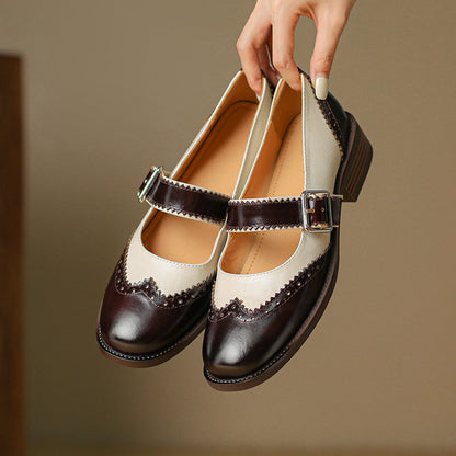 Orthopedic Balance Colorblock Leather Shoes - Square Toe