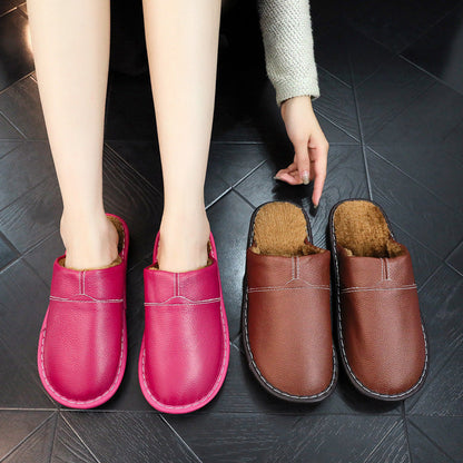 Orthopedic Balance Non-Slip Winter Leather Slippers For Indoor Use