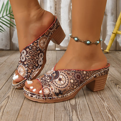 Halcyra | Women’s Orthopedic Boho Printed Block Heel Mules