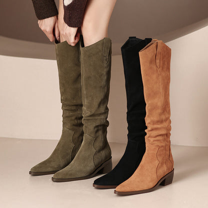 Mahine | Slouch Suede Knee-High Block-Heel Boots