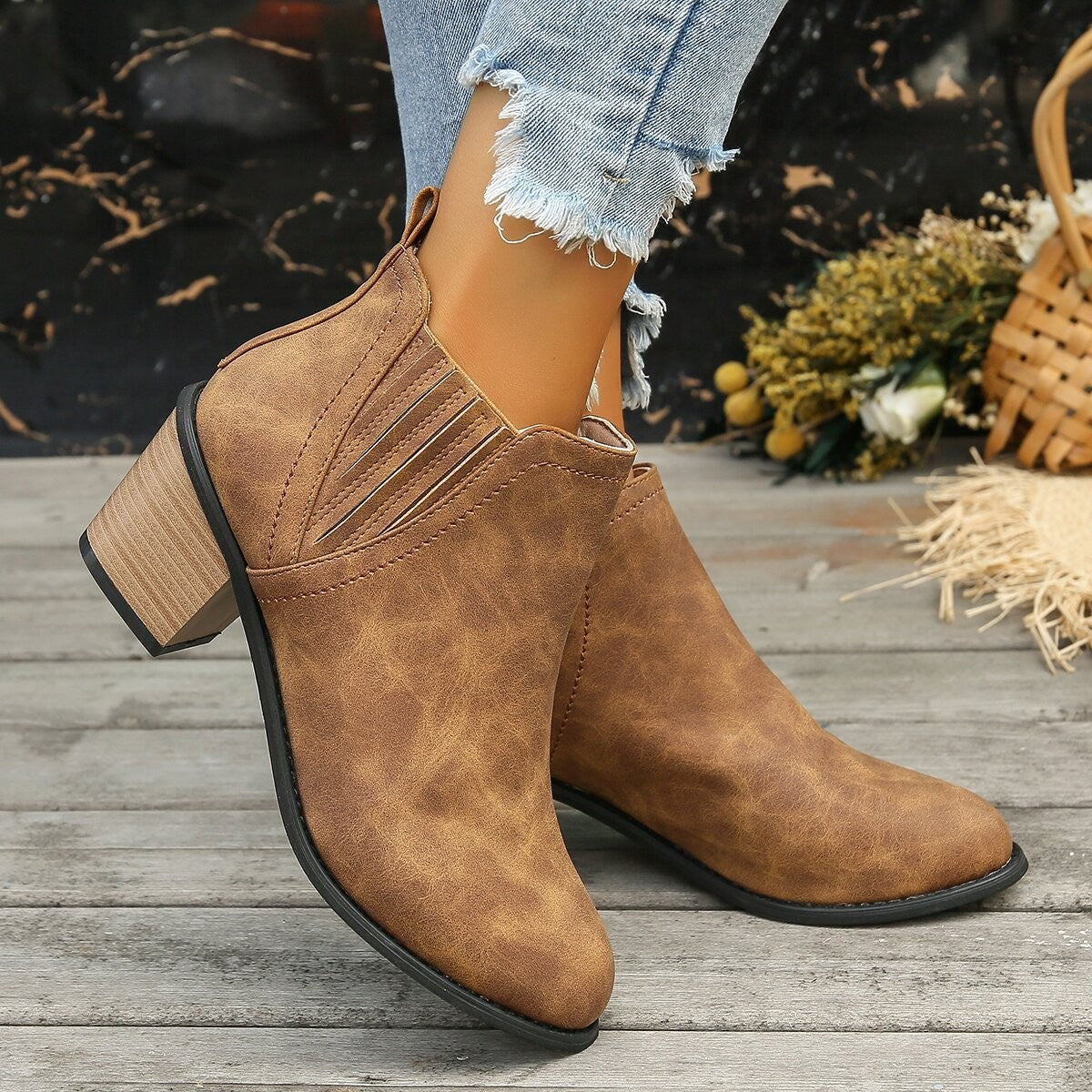 Orthopedic Balance Ankle Boots - Thick Heel Slip-On Comfort
