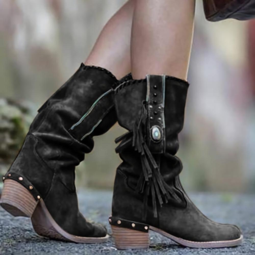 Lanie | Western Fringe Mid-Calf Boots