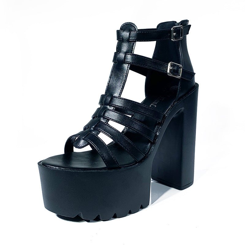 Lily | Strappy Chunky Platform Heels with Adjustable Ankle Buckle