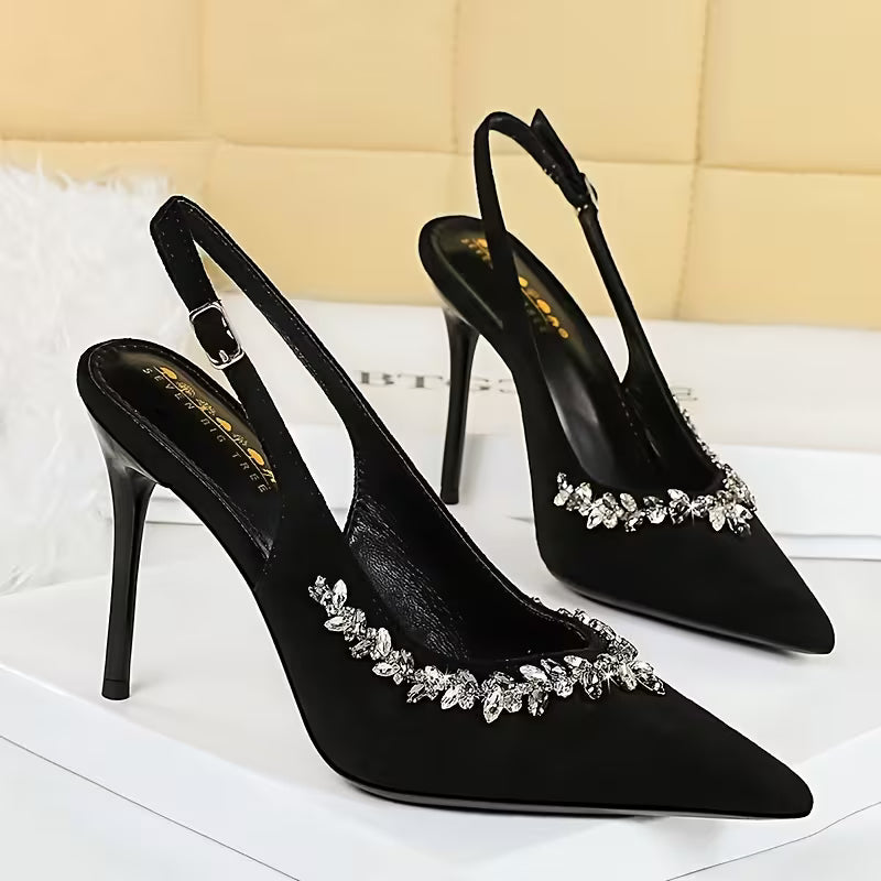 Rhoswen | Women’s Orthopedic Rhinestone Pointed Toe Slingback Stiletto Pumps