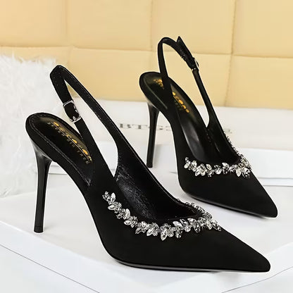Rhoswen | Women’s Orthopedic Rhinestone Pointed Toe Slingback Stiletto Pumps