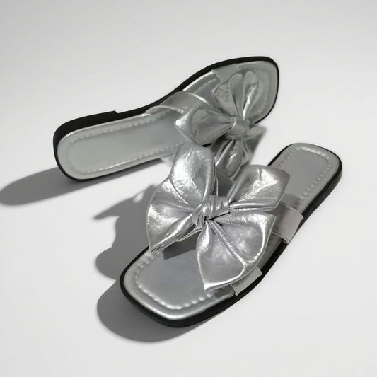 Alyth | Women’s Orthopedic Metallic Bow Flat Slide Sandals