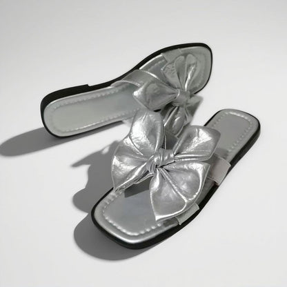 Alyth | Women’s Orthopedic Metallic Bow Flat Slide Sandals