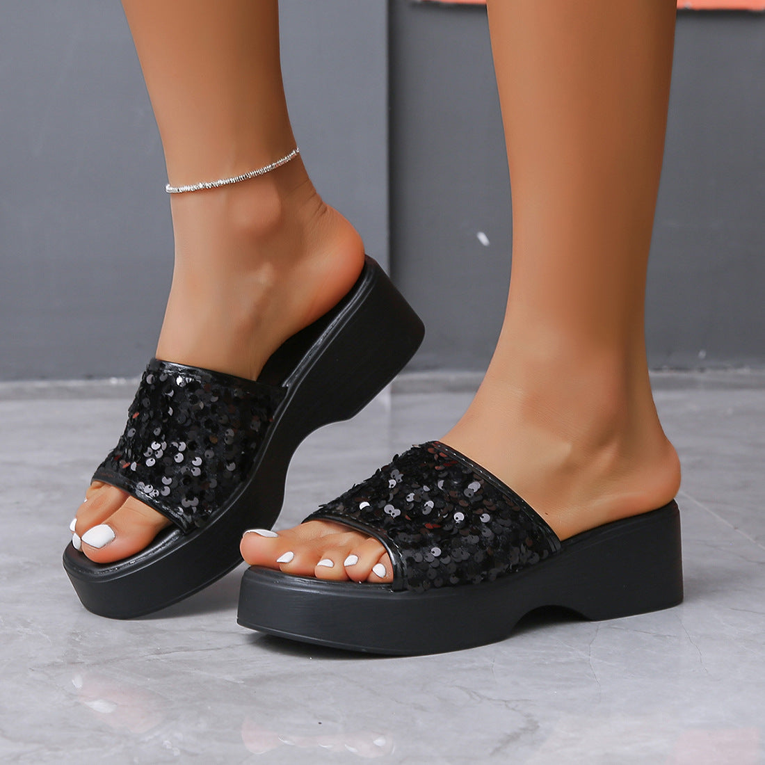 Orthopedic Balance Rhinestone Platform Slide Sandals