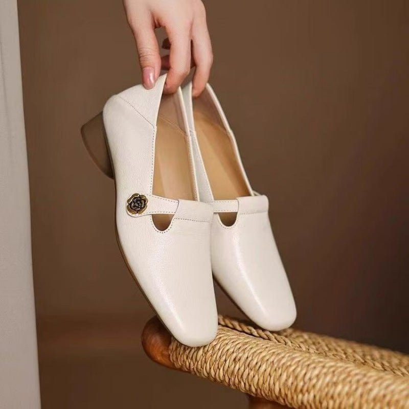 Orthopedic Balance Leather Square Toe Shallow Shoes - Women