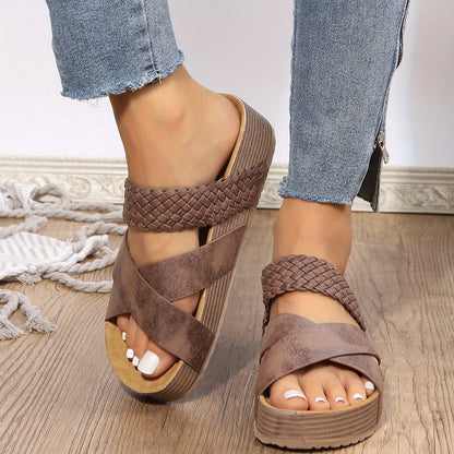 Caitlin | Woven Platform Sandals – Cross-Strap Slip-On Comfort