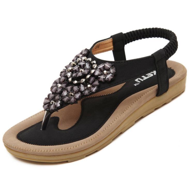 Orthopedic Balance Summer Sandals With Rhinestones And Flowers - Plus Size