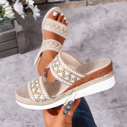 Orthopedic Balance Woven Sandals With A Wavy Pattern - Unique Ethnic Style