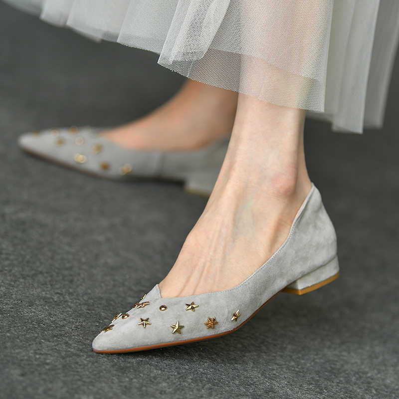 Orthopedic Balance Women’s Suede Star Embellished Flats – Elegant Low Heel Comfort Shoes