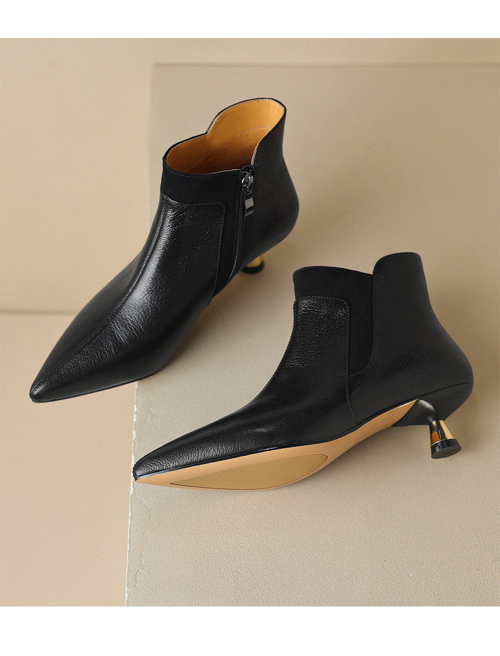 Orthopedic Balance Genuine Leather Ankle Boots With A Kitten Heel, Unique Elegance