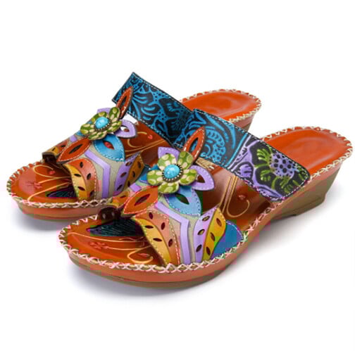 Ivory | Women’s Handcrafted Orthopedic Floral Slip-On Sandals