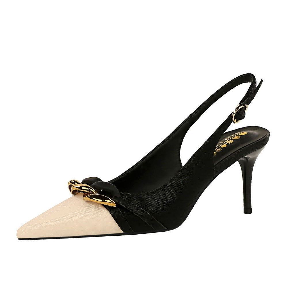 Qiana | Elegant Dual-Tone Chain Accent Slingback Heels