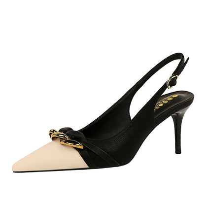 Qiana | Elegant Dual-Tone Chain Accent Slingback Heels