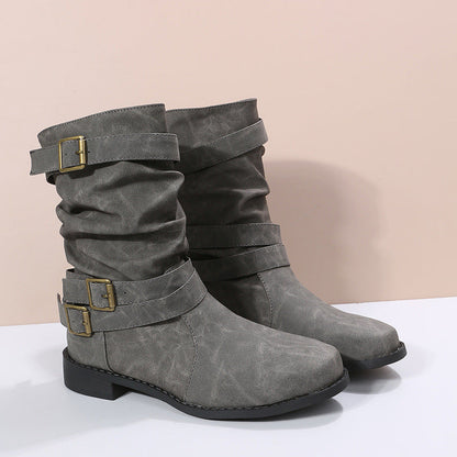 Orthopedic Balance Vintage Low Heel Boots With Adjustable Buckle
