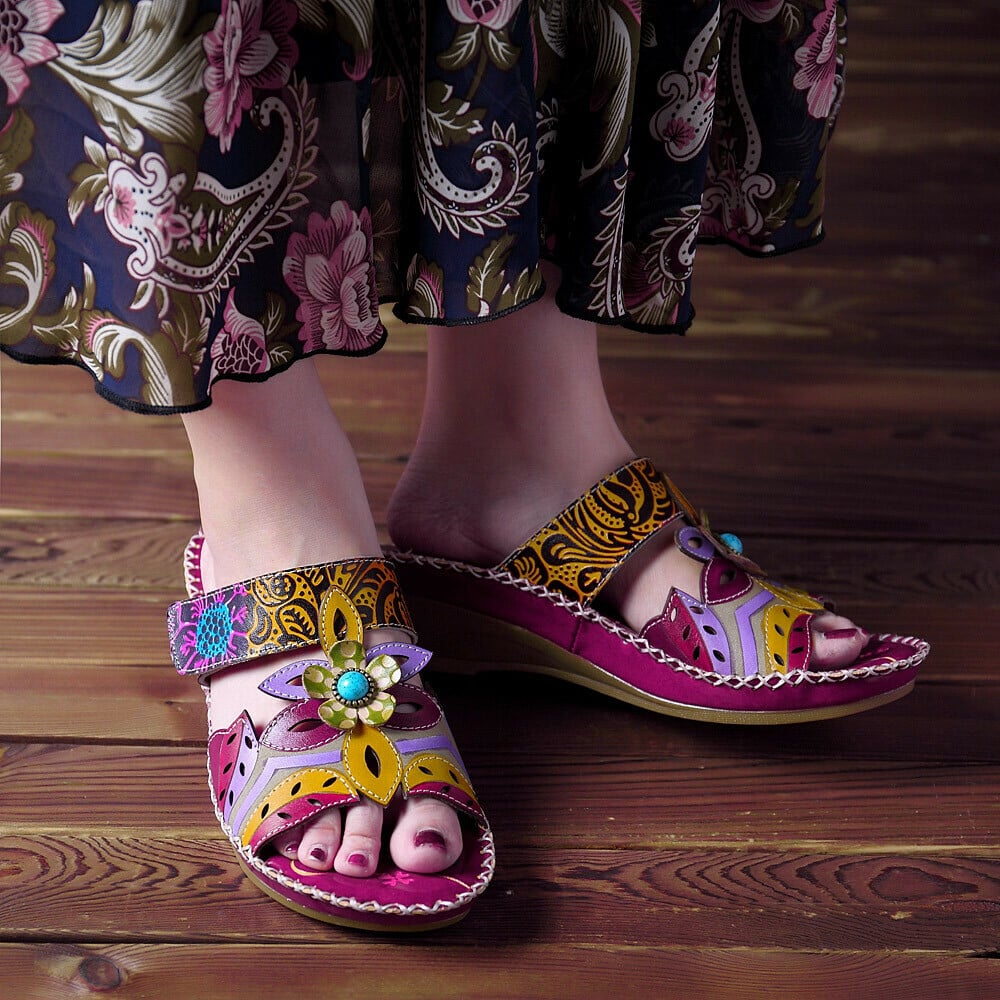 Ivory | Women’s Handcrafted Orthopedic Floral Slip-On Sandals